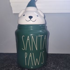 Rae Dunn Green Santa Paws canister